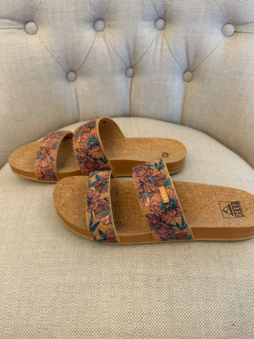 REEF Cork Vista Double Strap Slide Sandals Women’s Size 8